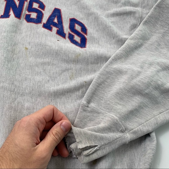 011 - VINTAGE 90s UNIVERSITY OF KANSAS JAYHAWKS CHAMPION PULLOVER SWEATSHIRT - Picture 4 of 6